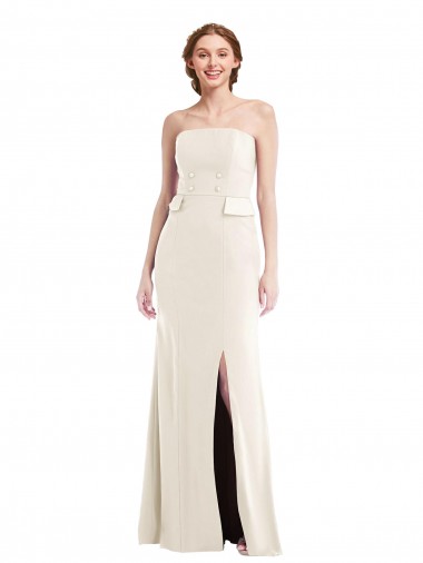 Long Strapless Tuxedo Maxi Prom Dress with Front Slit & Pockets Clearance