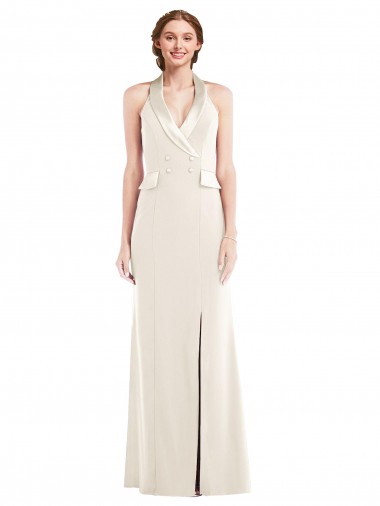 Halter Tuxedo Maxi Prom Dress with Front Slit Clearance