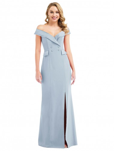 Off the Shoulder Tuxedo Maxi Prom Dress with Front Slit Clearance