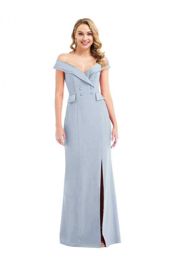 Off the Shoulder Tuxedo Maxi Prom Dress with Front Slit Clearance