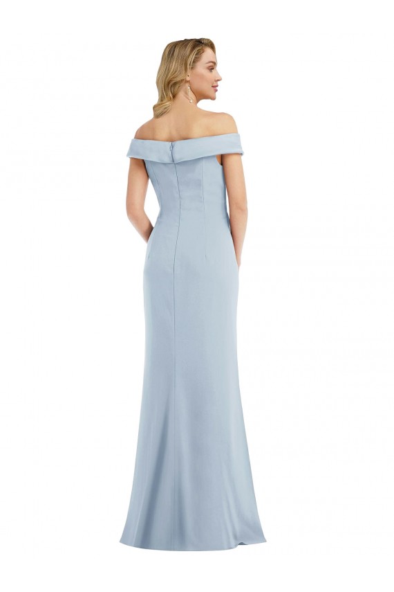 Off the Shoulder Tuxedo Maxi Prom Dress with Front Slit Clearance