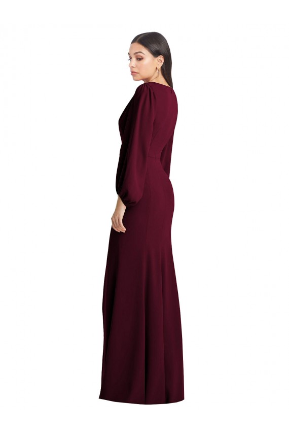 Long Puff Sleeve V-Neck Trumpet Maxi Prom Dress Clearance