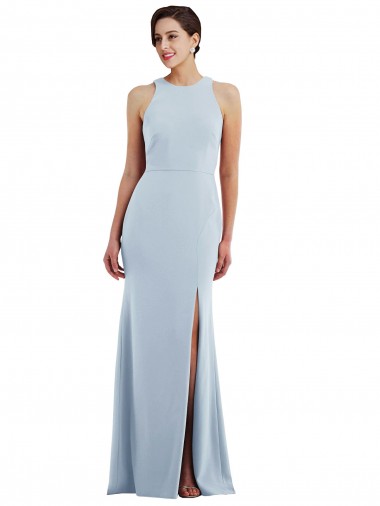 Cutout Open Back Halter Maxi Crepe Prom Dress with Scarf Tie Clearance