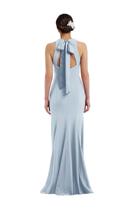 Cutout Open Back Halter Maxi Crepe Prom Dress with Scarf Tie Clearance