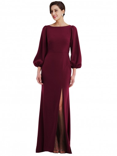 Bishop Sleeve Open Back Trumpet Crepe Prom Dress with Scarf Tie Clearance