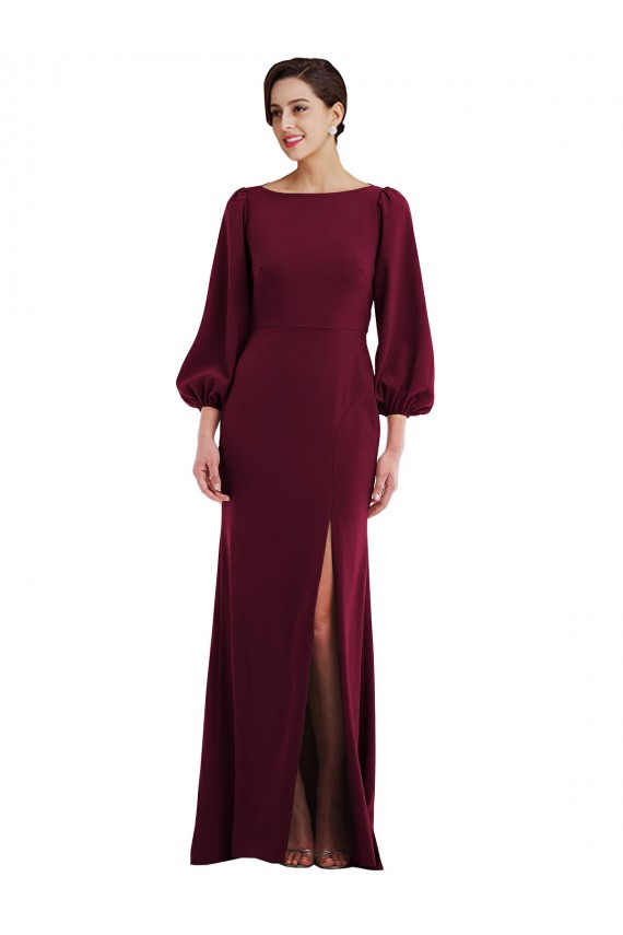 Bishop Sleeve Open Back Trumpet Crepe Prom Dress with Scarf Tie Clearance