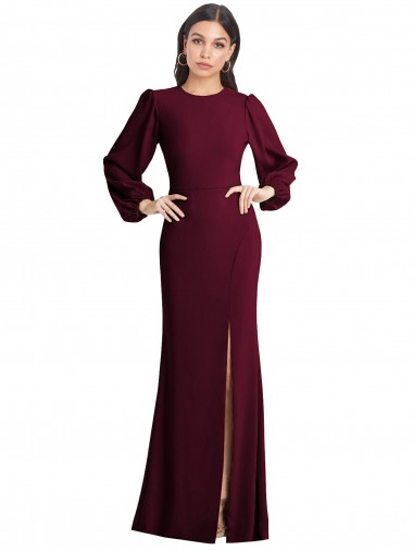 Puff Sleeves Long Maxi Briddesmaid Dress with Cutout Tie Back Clearance