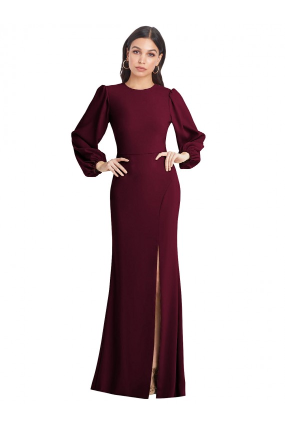 Puff Sleeves Long Maxi Briddesmaid Dress with Cutout Tie Back Clearance