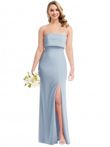 Strapless Overlay Bodice Crepe Maxi Prom Dress with Front Slit Clearance