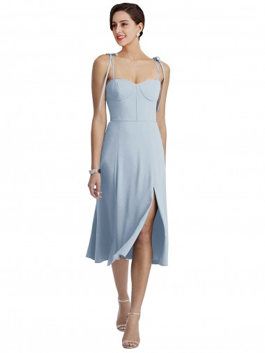 Midi Cocktail Length Bustier Crepe Prom Dress with Back Bow Straps Clearance