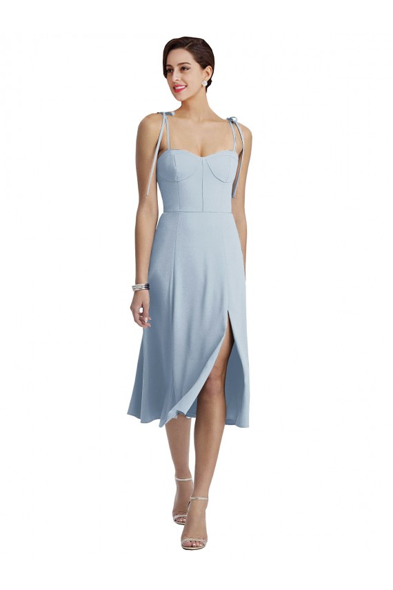 Midi Cocktail Length Bustier Crepe Prom Dress with Back Bow Straps Clearance