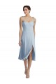 Midi Cocktail Length Bustier Crepe Prom Dress with Back Bow Straps Clearance