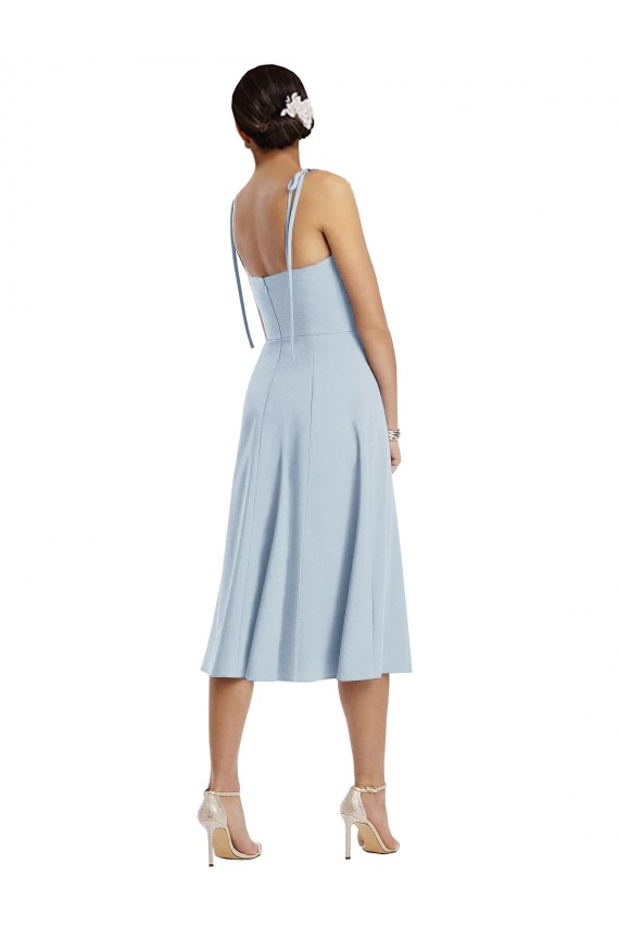 Midi Cocktail Length Bustier Crepe Prom Dress with Back Bow Straps Clearance