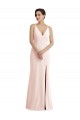 Skinny Strap Deep V-Neck Trumpet Crepe Prom Dress with Front Slit Clearance