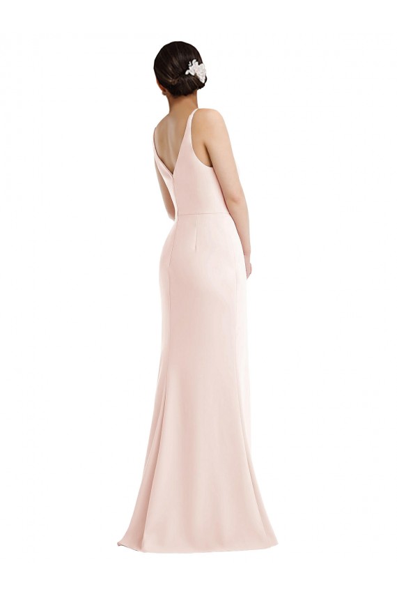 Skinny Strap Deep V-Neck Trumpet Crepe Prom Dress with Front Slit Clearance