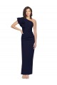 Ruched Floor Length Long Crepe Prom Dress with Shoulder Ruffles Clearance