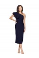 Ruched Midi Length Short Crepe Cocktail Prom Dress / Homecoming Dress with Shoulder Ruffles Clearance