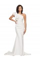 Ruched Long Sweep Train Crepe Prom Dress with Shoulder Ruffles Clearance