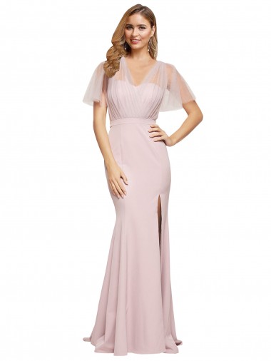 Crepe Long Sweetheart Neckline Prom Dress with Tulle Overlay Shoulders Clearance