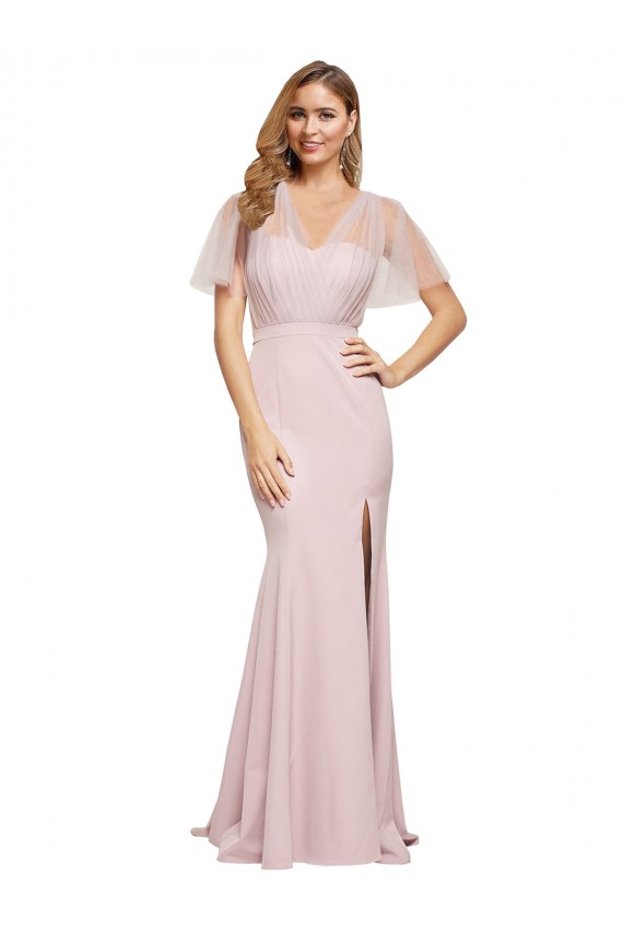Crepe Long Sweetheart Neckline Prom Dress with Tulle Overlay Shoulders Clearance