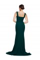 Fitted Square Neck Long Crepe Prom Dress with Train and Side Split Clearance