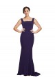 Square Neck Long Sweep Train Crepe Prom Dress with Thick Straps Clearance