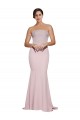Straight Neck Long Strapless Crepe Prom Dress with Soft Tulle Overlay and Small Train Clearance
