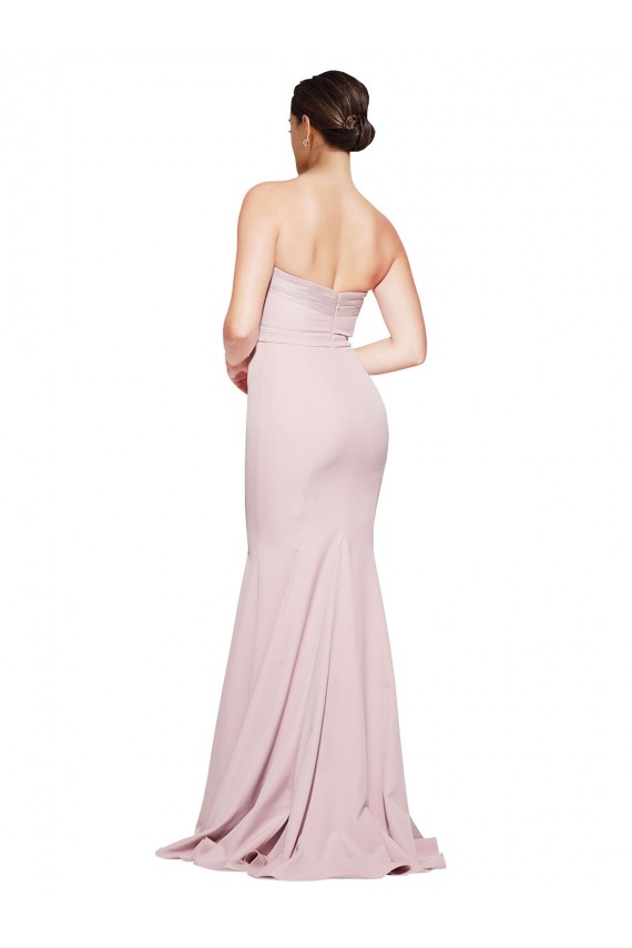 Straight Neck Long Strapless Crepe Prom Dress with Soft Tulle Overlay and Small Train Clearance