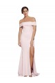 Off Shoulder Long Crepe Prom Dress with Straight Neckline and Side Split Clearance