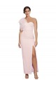 One Shoulder Tulle Overlay Sweetheart Neckline Long Crepe Prom Dress with Thigh Split Clearance