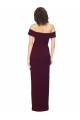 Fitted Full Length Off the Shoulder Crepe Prom Dress with Side Split and Waist Tie Clearance