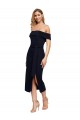 Fitted Short Midi Length Off the Shoulder Crepe Cocktail Prom Dress / Homecoming Dress with Side Split and Waist Tie Clearance