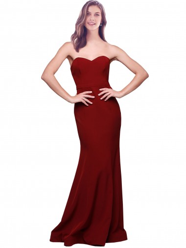 Long Full Length Sweetheart Slim Crepe Prom Dress with Strapless Bodice Clearance