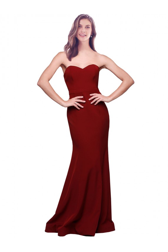Long Full Length Sweetheart Slim Crepe Prom Dress with Strapless Bodice Clearance