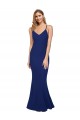 Full Length V-Neckline Crepe Prom Dress with Thin Straps and Fulted Skirt Clearance
