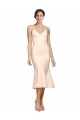 Midi Length V-Neckline Crepe Cocktail Prom Dress / Homecoming Dress with Thin Straps and Fulted Skirt Clearance
