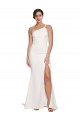 Long Sweep Train Crepe Prom Dress with Side Split and One Strap Clearance