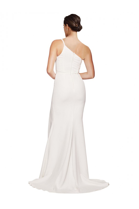 Long Sweep Train Crepe Prom Dress with Side Split and One Strap Clearance