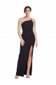 Long Floor Length Crepe Prom Dress with Side Split and One Strap Clearance