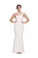 Full Length Square Neck Crepe Prom Dress with Asymmetrical Straps and Bow Back Clearance