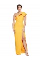 One Shoulder Floor Length Crepe Prom Dress with Thigh High Split Clearance