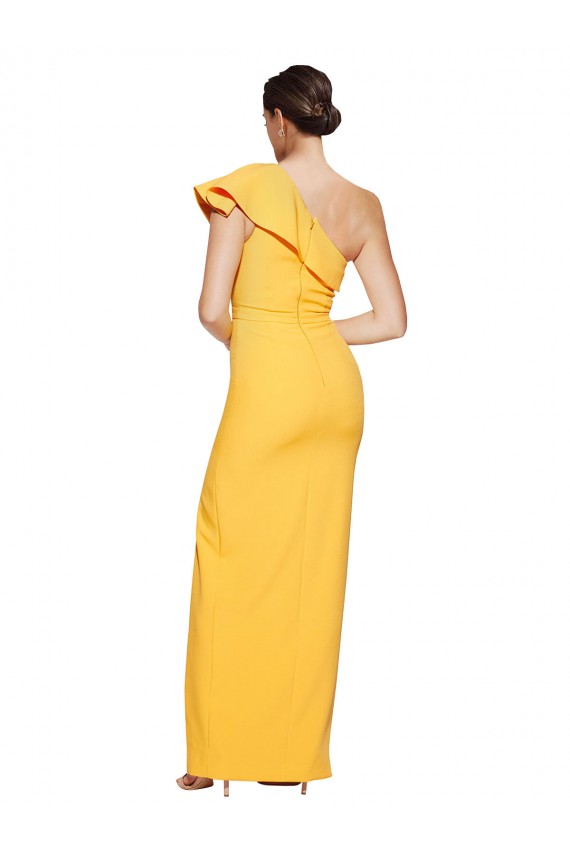 One Shoulder Floor Length Crepe Prom Dress with Thigh High Split Clearance