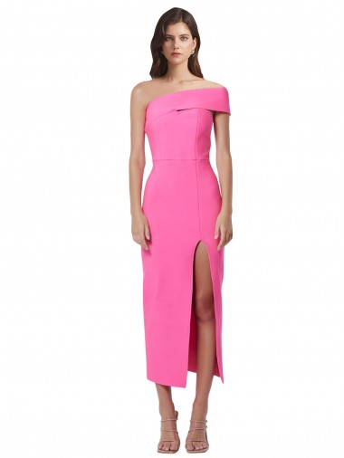 One Shoulder Neckline Short Midi Length Crepe Cocktail Prom Dress / Homecoming Dress Clearance