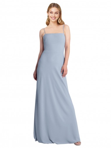 Straight Neckline Crepe Slip Prom Dress with Strappy Back Clearance