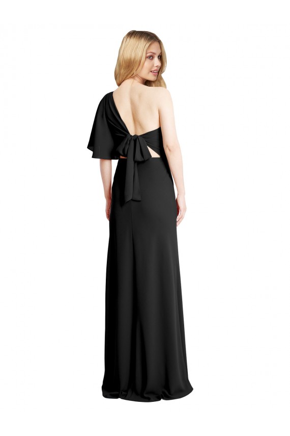 Pleated One Shoulder Flutter Sleeves Slim Crepe Prom Dress Clearance