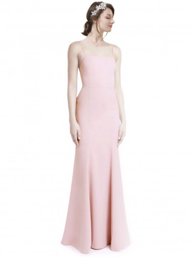 Square Neck Criss Cross Open Back Slim Crepe Prom Dress with Spaghetti Straps Clearance