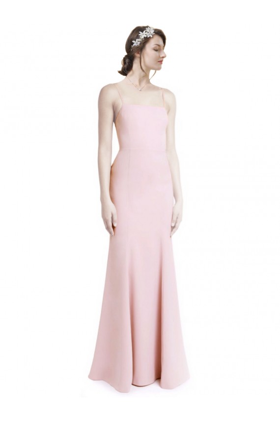Square Neck Criss Cross Open Back Slim Crepe Prom Dress with Spaghetti Straps Clearance