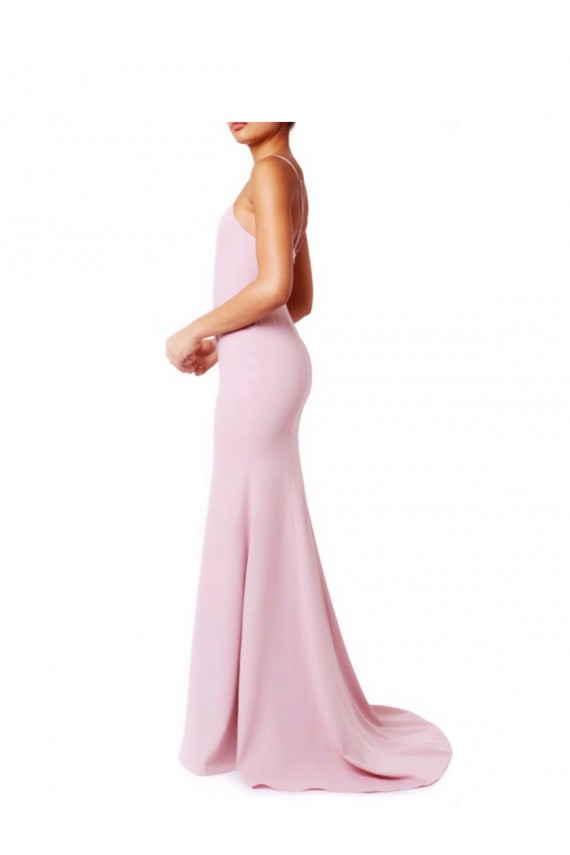 Square Neck Criss Cross Open Back Slim Crepe Prom Dress with Spaghetti Straps Clearance