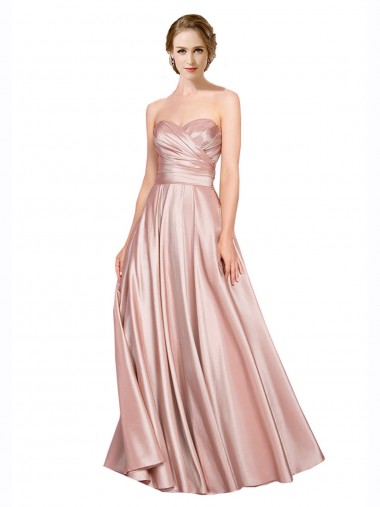 Long Plated Strapless Sweetheat Stretch Satin Prom Dress Clearance