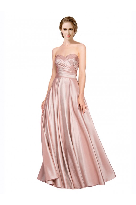 Long Plated Strapless Sweetheat Stretch Satin Prom Dress Clearance